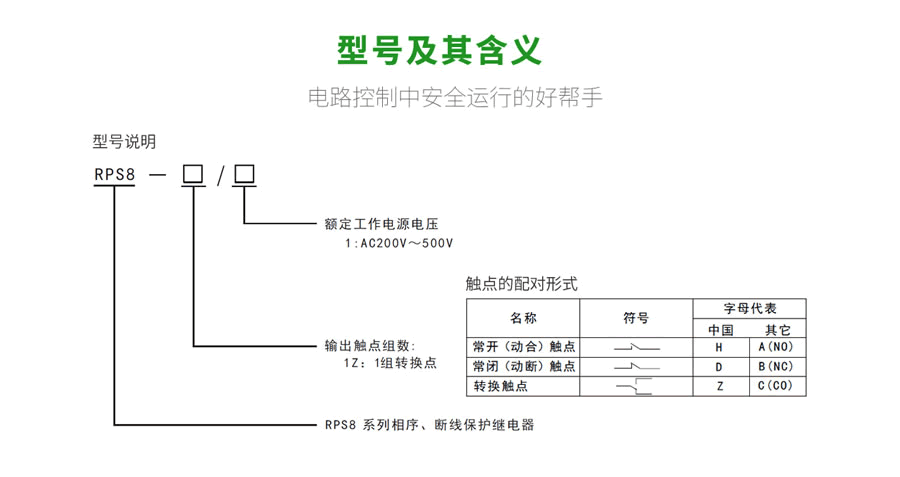 RPS8相序、斷線保護(hù)繼電器型號(hào)及含義